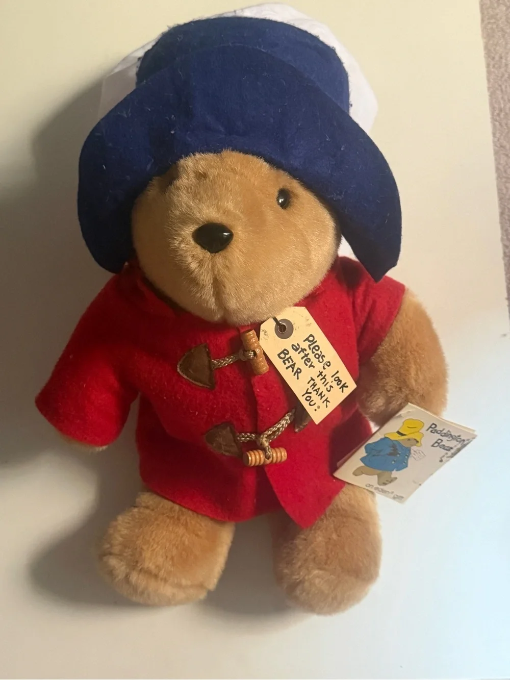 Classic Paddington Red-Coat Bear Plush with Blue Hat